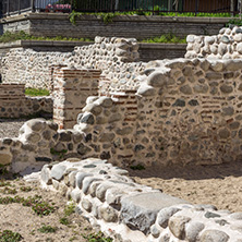 SANDANSKI, BULGARIA - APRIL 4, 2018: Ruins of Episcopal complex with basilica in town of Sandanski, Bulgaria