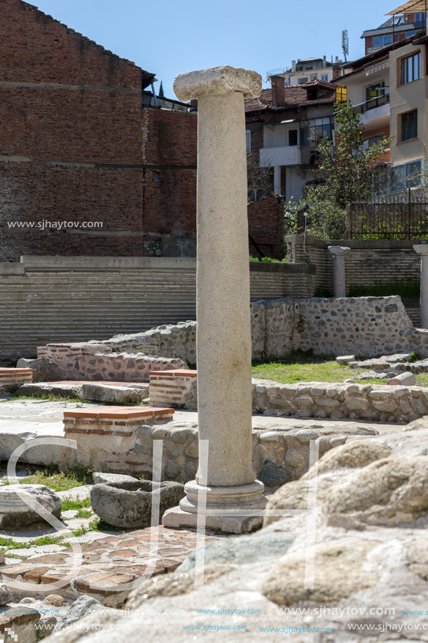 SANDANSKI, BULGARIA - APRIL 4, 2018: Ruins of Episcopal complex with basilica in town of Sandanski, Bulgaria