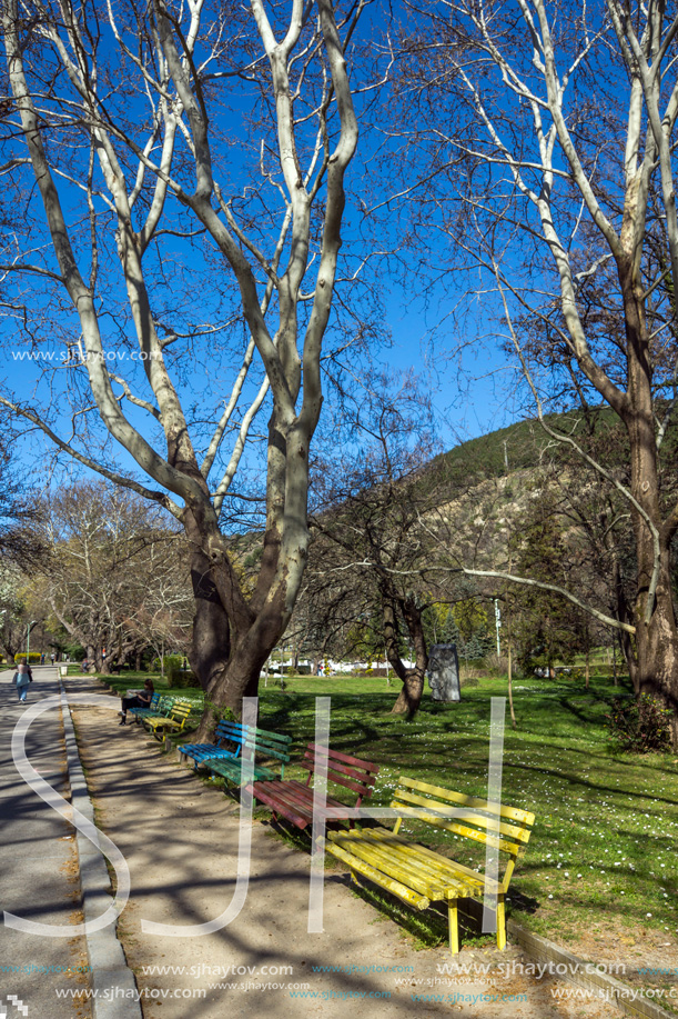 SANDANSKI, BULGARIA - APRIL 4, 2018: Spring view of Park St. Vrach in town of Sandanski, Bulgaria