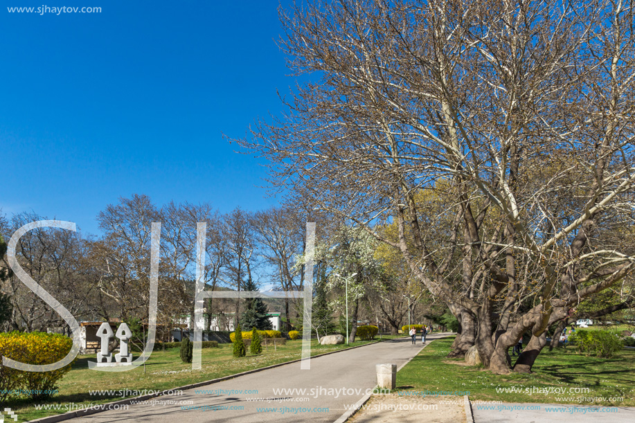 SANDANSKI, BULGARIA - APRIL 4, 2018: Spring view of Park St. Vrach in town of Sandanski, Bulgaria