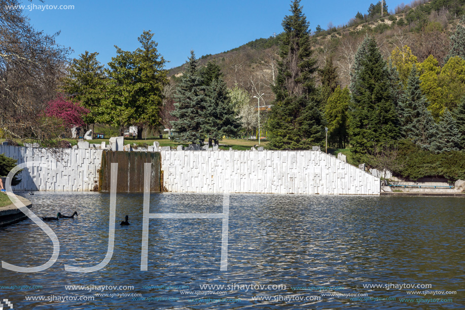 SANDANSKI, BULGARIA - APRIL 4, 2018: Spring view of lake in park St. Vrach in town of Sandanski, Bulgaria