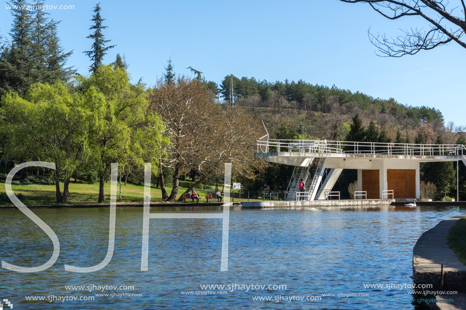 SANDANSKI, BULGARIA - APRIL 4, 2018: Spring view of lake in park St. Vrach in town of Sandanski, Bulgaria