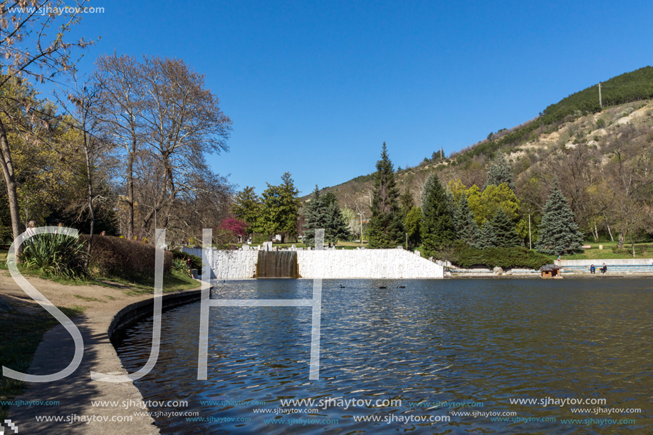 SANDANSKI, BULGARIA - APRIL 4, 2018: Spring view of lake in park St. Vrach in town of Sandanski, Bulgaria