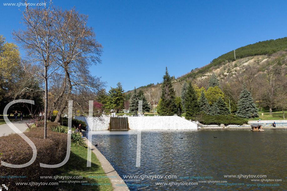 SANDANSKI, BULGARIA - APRIL 4, 2018: Spring view of lake in park St. Vrach in town of Sandanski, Bulgaria