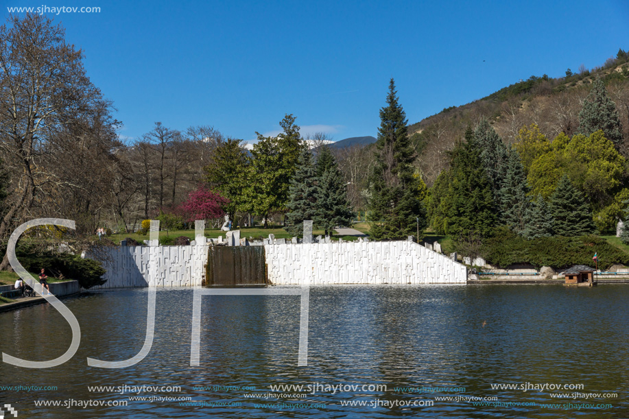 SANDANSKI, BULGARIA - APRIL 4, 2018: Spring view of lake in park St. Vrach in town of Sandanski, Bulgaria