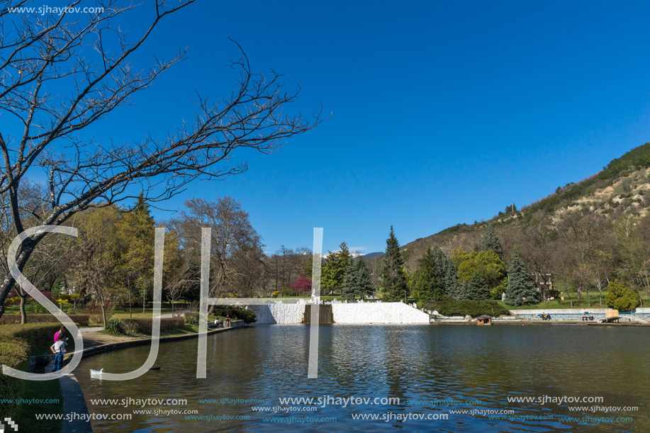 SANDANSKI, BULGARIA - APRIL 4, 2018: Spring view of lake in park St. Vrach in town of Sandanski, Bulgaria