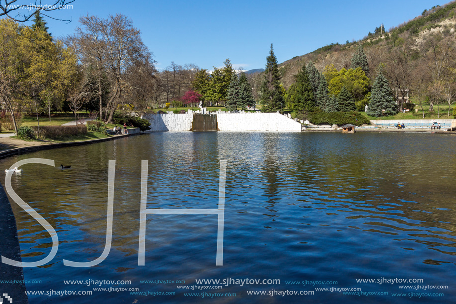 SANDANSKI, BULGARIA - APRIL 4, 2018: Spring view of lake in park St. Vrach in town of Sandanski, Bulgaria