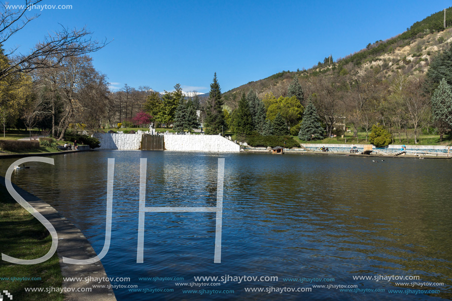 SANDANSKI, BULGARIA - APRIL 4, 2018: Spring view of lake in park St. Vrach in town of Sandanski, Bulgaria