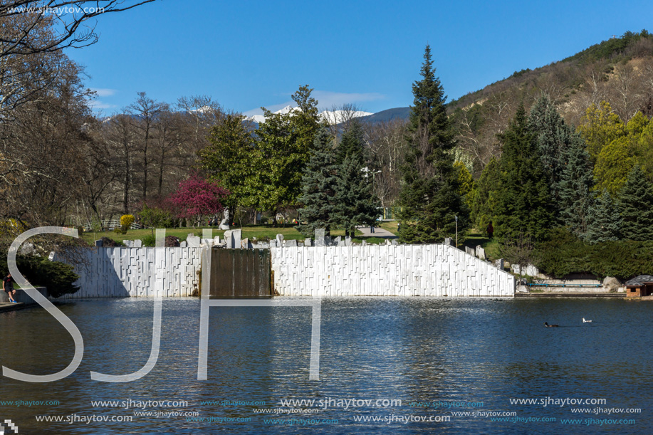 SANDANSKI, BULGARIA - APRIL 4, 2018: Spring view of lake in park St. Vrach in town of Sandanski, Bulgaria