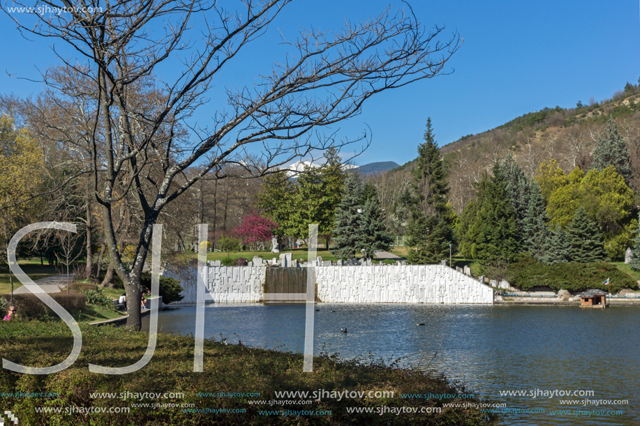 SANDANSKI, BULGARIA - APRIL 4, 2018: Spring view of lake in park St. Vrach in town of Sandanski, Bulgaria