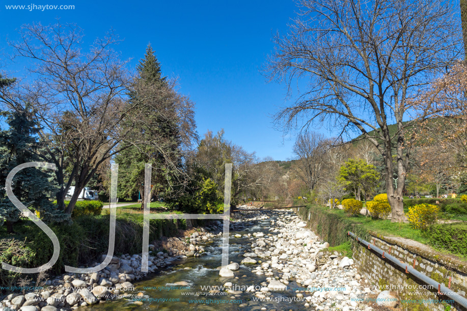 SANDANSKI, BULGARIA - APRIL 4, 2018: Sandanska Bistritsa River passing through  town of Sandanski, Bulgaria