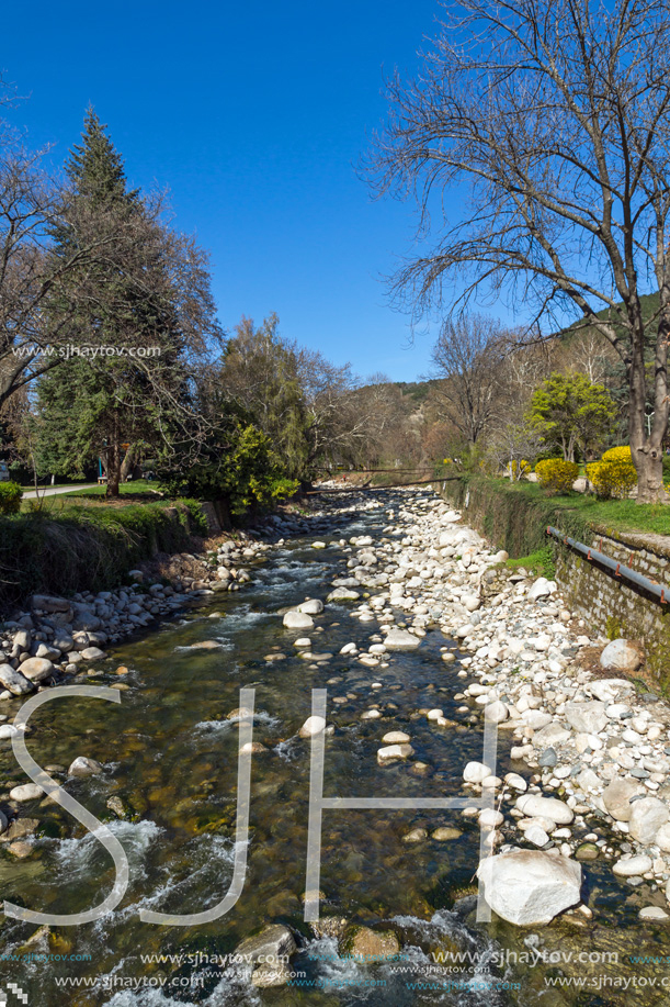 SANDANSKI, BULGARIA - APRIL 4, 2018: Sandanska Bistritsa River passing through  town of Sandanski, Bulgaria