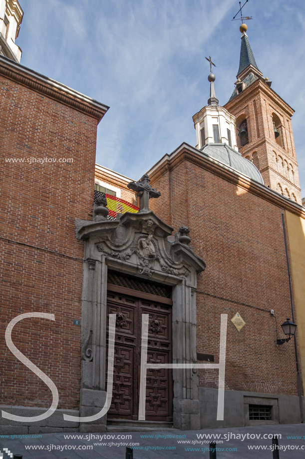MADRID, SPAIN - JANUARY 23, 2018:  Medieval Building of Church of San Nicolas in City of Madrid, Spain