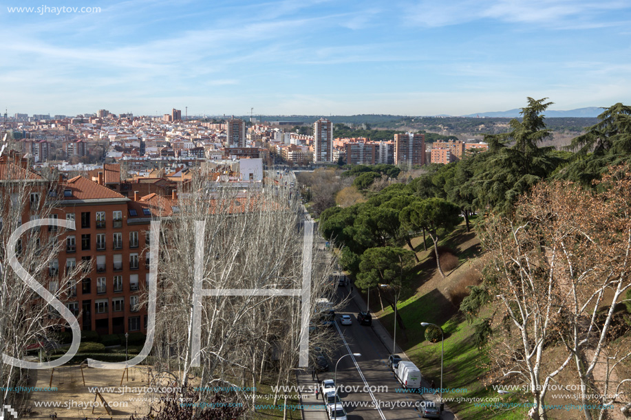 MADRID, SPAIN - JANUARY 23, 2018: Amazing panoramic view of City of Madrid from Viaduct of Bailen, Spain