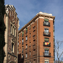 MADRID, SPAIN - JANUARY 23, 2018: Facade of typical Buildings in  City of Madrid, Spain