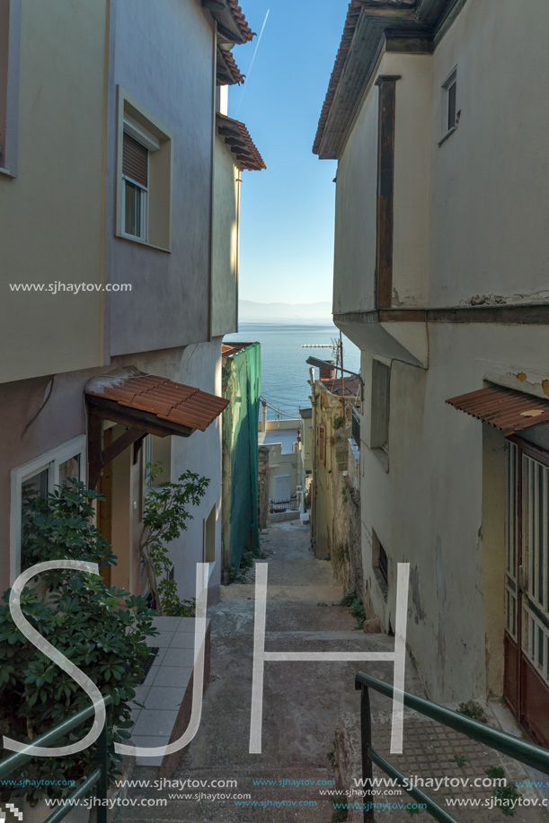 KAVALA, GREECE - DECEMBER 27, 2015: Street in old town of Kavala, East Macedonia and Thrace, Greece