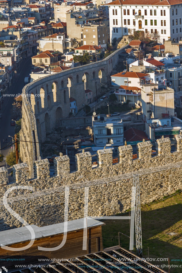 KAVALA, GREECE - DECEMBER 27, 2015: Sunset view of Ruins of fortress of Kavala, East Macedonia and Thrace, Greece