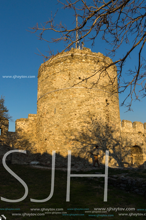 KAVALA, GREECE - DECEMBER 27, 2015: Sunset view of Ruins of fortress of Kavala, East Macedonia and Thrace, Greece