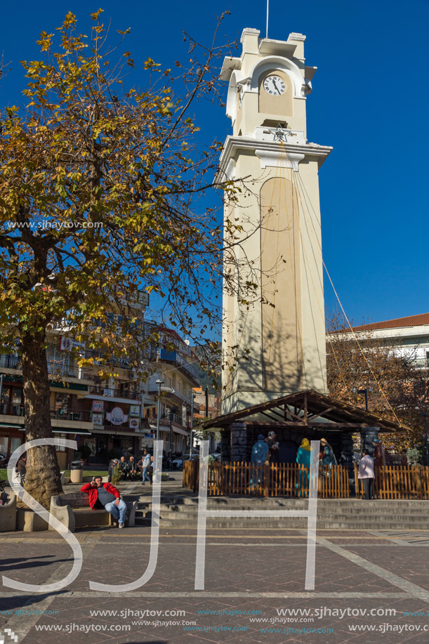 XANTHI, GREECE - SEPTEMBER 23, 2017: Clock tower in old town of Xanthi, East Macedonia and Thrace, Greece