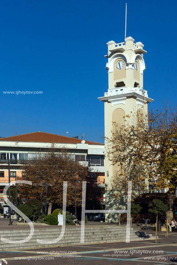 XANTHI, GREECE - SEPTEMBER 23, 2017: Clock tower in old town of Xanthi, East Macedonia and Thrace, Greece