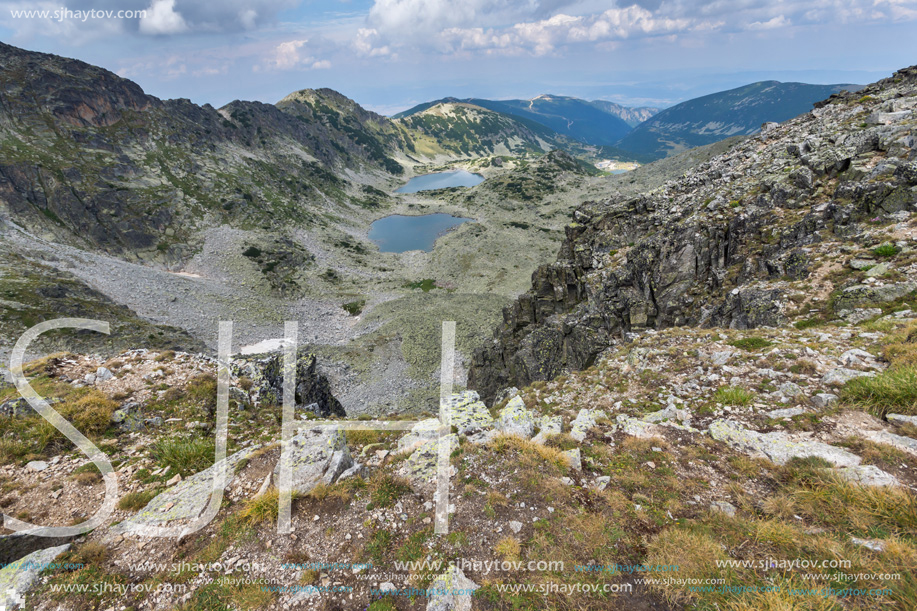 Amazing Panorama to Musalenski lakes from Musala Peak, Rila mountain, Bulgaria