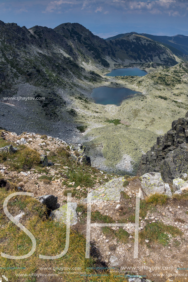 Amazing Panorama to Musalenski lakes from Musala Peak, Rila mountain, Bulgaria