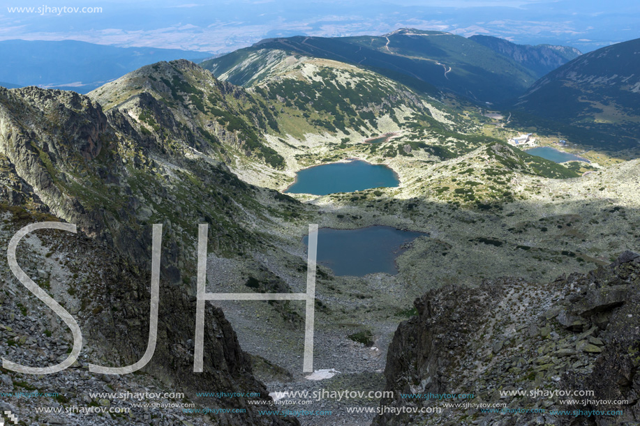 Amazing Panorama to Musalenski lakes from Musala Peak, Rila mountain, Bulgaria