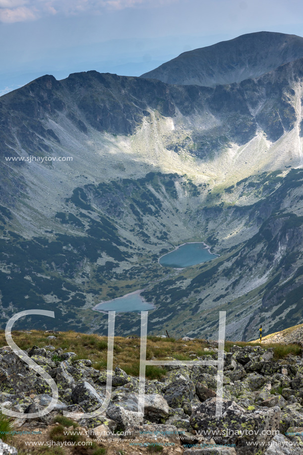 Dark clouds over Marichini Lakes, Landscape from Musala Peak, Rila mountain, Bulgaria