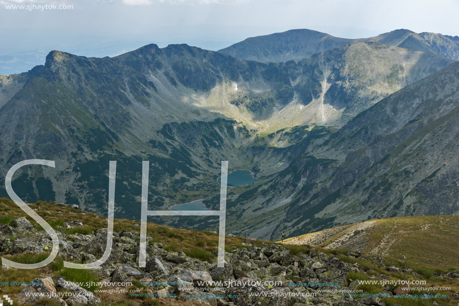 Dark clouds over Marichini Lakes, Landscape from Musala Peak, Rila mountain, Bulgaria
