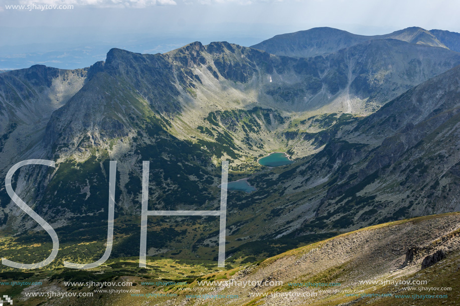 Dark clouds over Marichini Lakes, Landscape from Musala Peak, Rila mountain, Bulgaria