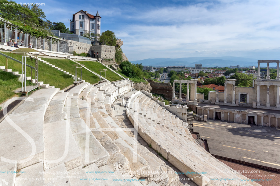 PLOVDIV, BULGARIA - MAY 1, 2016: Ruins of Ancient Roman theatre in Plovdiv, Bulgaria