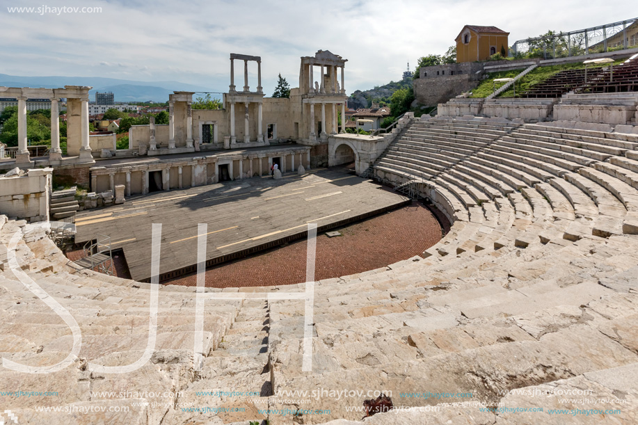 PLOVDIV, BULGARIA - MAY 1, 2016: Ruins of Ancient Roman theatre in Plovdiv, Bulgaria