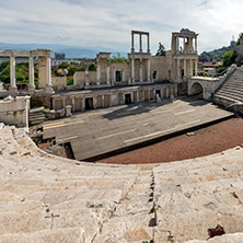 PLOVDIV, BULGARIA - MAY 1, 2016: Ruins of Ancient Roman theatre in Plovdiv, Bulgaria
