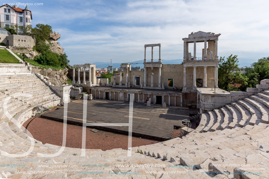 PLOVDIV, BULGARIA - MAY 1, 2016: Ruins of Ancient Roman theatre in Plovdiv, Bulgaria