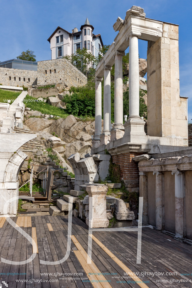 PLOVDIV, BULGARIA - MAY 1, 2016: Ruins of Ancient Roman theatre in Plovdiv, Bulgaria