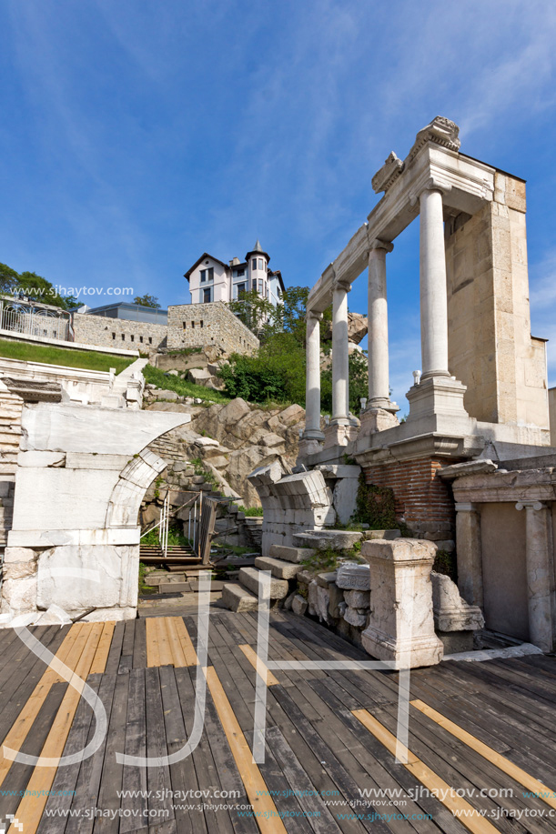 PLOVDIV, BULGARIA - MAY 1, 2016: Ruins of Ancient Roman theatre in Plovdiv, Bulgaria