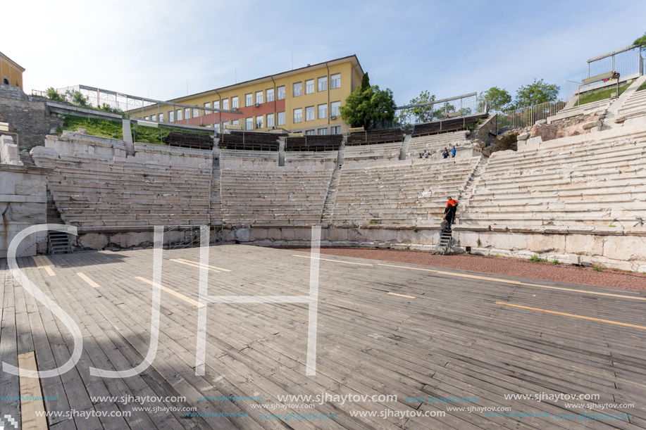 PLOVDIV, BULGARIA - MAY 1, 2016: Ruins of Ancient Roman theatre in Plovdiv, Bulgaria