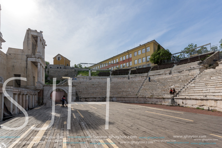 PLOVDIV, BULGARIA - MAY 1, 2016: Ruins of Ancient Roman theatre in Plovdiv, Bulgaria