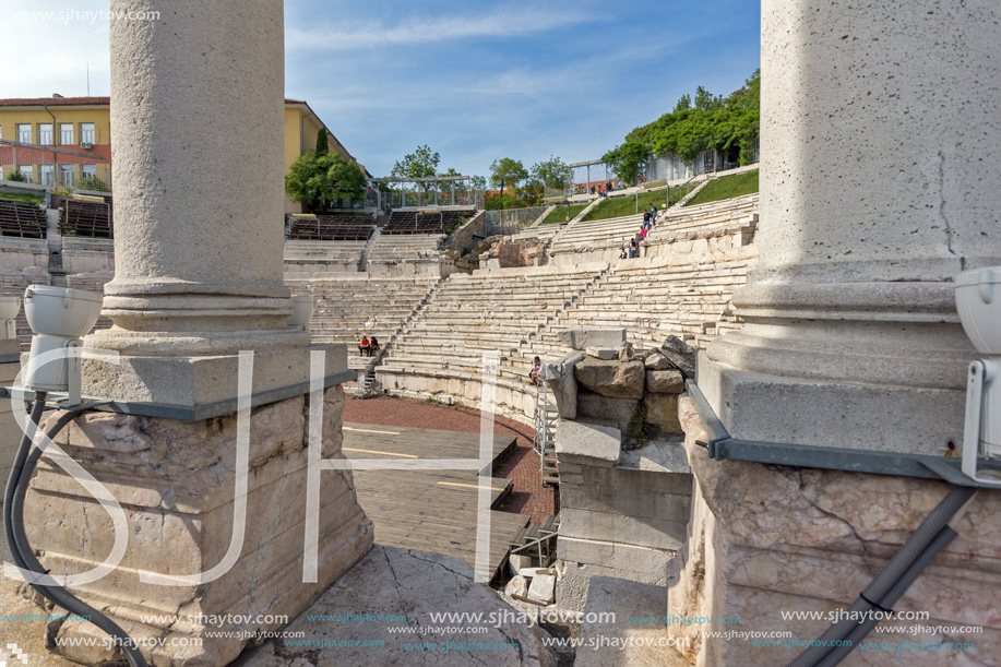 PLOVDIV, BULGARIA - MAY 1, 2016: Ruins of Ancient Roman theatre in Plovdiv, Bulgaria