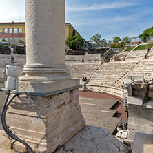 PLOVDIV, BULGARIA - MAY 1, 2016: Ruins of Ancient Roman theatre in Plovdiv, Bulgaria