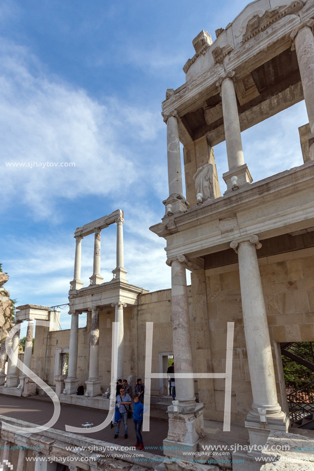 PLOVDIV, BULGARIA - MAY 1, 2016: Ruins of Ancient Roman theatre in Plovdiv, Bulgaria