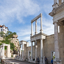 PLOVDIV, BULGARIA - MAY 1, 2016: Ruins of Ancient Roman theatre in Plovdiv, Bulgaria