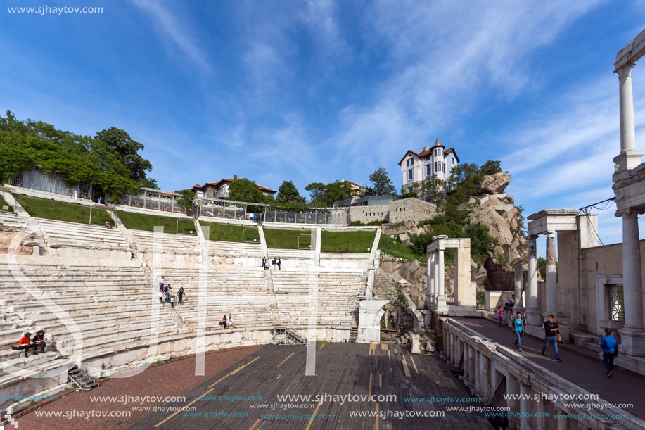 PLOVDIV, BULGARIA - MAY 1, 2016: Ruins of Ancient Roman theatre in Plovdiv, Bulgaria