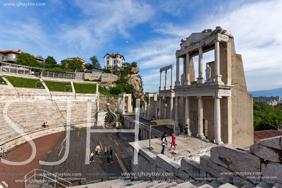 PLOVDIV, BULGARIA - MAY 1, 2016: Ruins of Ancient Roman theatre in Plovdiv, Bulgaria