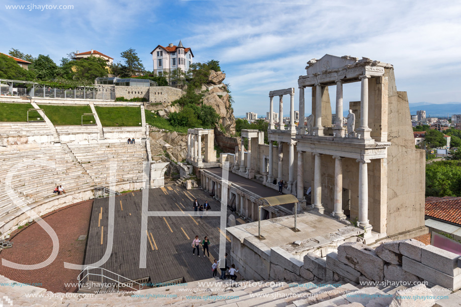 PLOVDIV, BULGARIA - MAY 1, 2016: Ruins of Ancient Roman theatre in Plovdiv, Bulgaria