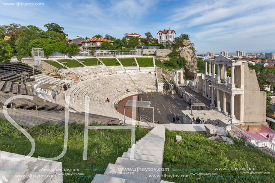 PLOVDIV, BULGARIA - MAY 1, 2016: Ruins of Ancient Roman theatre in Plovdiv, Bulgaria