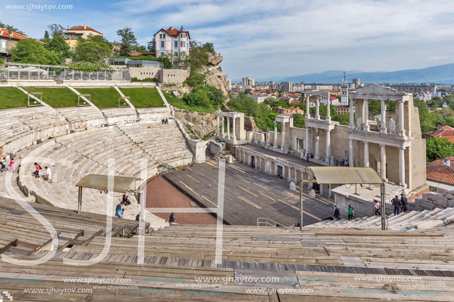 PLOVDIV, BULGARIA - MAY 1, 2016: Ruins of Ancient Roman theatre in Plovdiv, Bulgaria