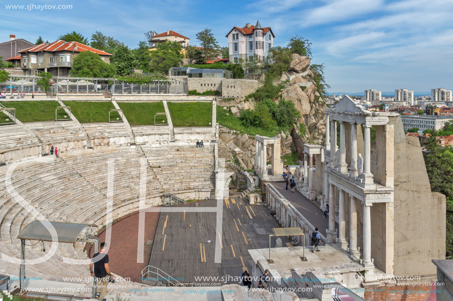 PLOVDIV, BULGARIA - MAY 1, 2016: Ruins of Ancient Roman theatre in Plovdiv, Bulgaria