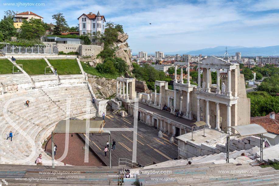 PLOVDIV, BULGARIA - MAY 1, 2016: Ruins of Ancient Roman theatre in Plovdiv, Bulgaria