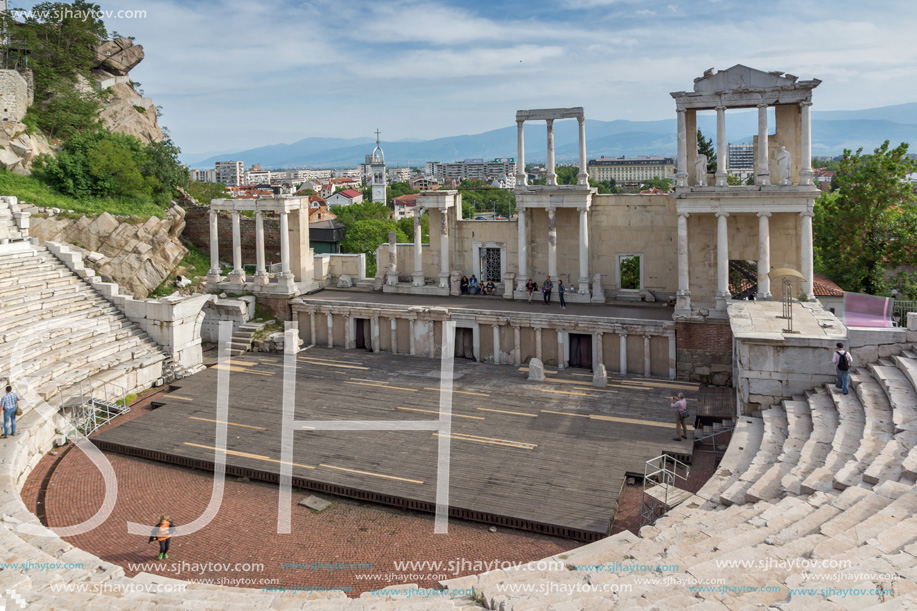 PLOVDIV, BULGARIA - MAY 1, 2016: Ruins of Ancient Roman theatre in Plovdiv, Bulgaria